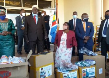 Gen Moses Ali, minsters of health Dr. Jane Ruth Aceng and Robinah Nabbanja at the launch; Courtesy Photo