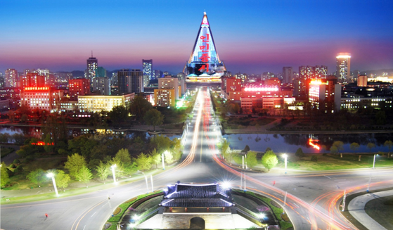 A view of one part of Pyongyang at night, Capital of the DPRK