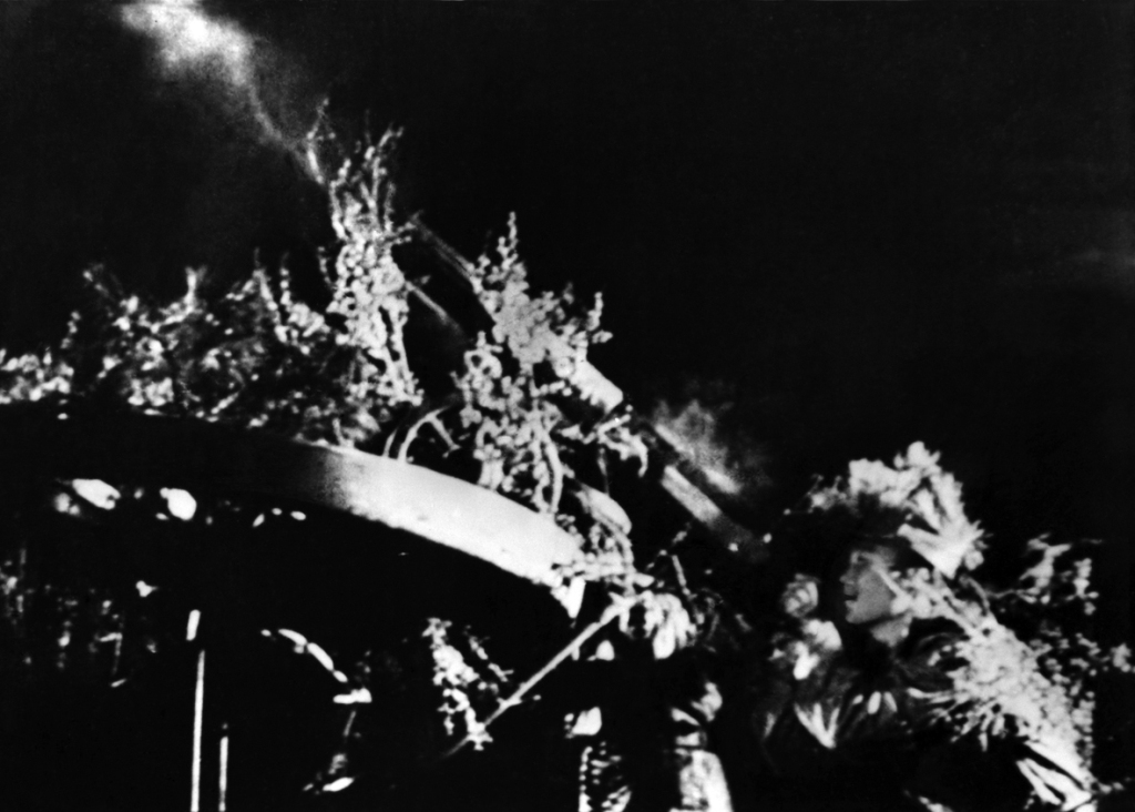 Soldiers of an aircraft-hunting team shooting down an enemy plane